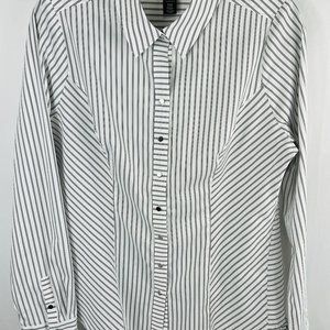 White House Black Market women's black and white stripe shirt. Size 14